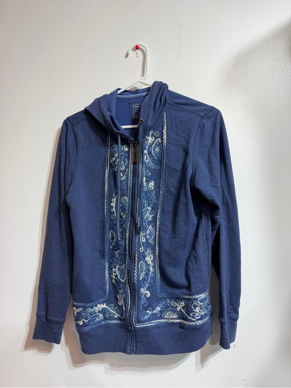 Three Hearts Blue Embroidered Zip Up Hoodie Sweatshirt Size S